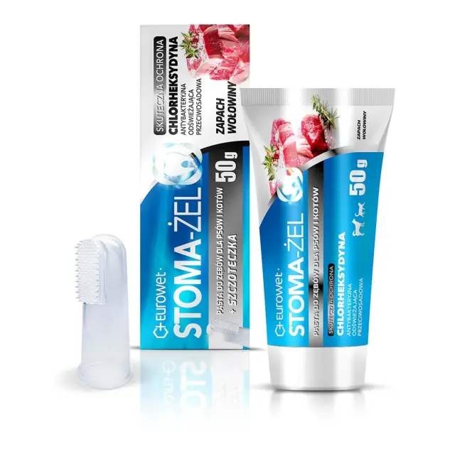 EUROWET Stoma-Żel Beef - toothpaste and toothbrush for dogs and cats - 50 mg