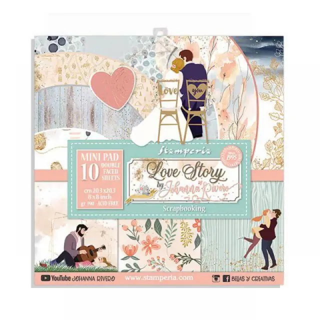 Σετ 10 Χαρτιά Scrapbooking Stamperia Διπλής Όψης - Love Story - 20.3x20.3cm