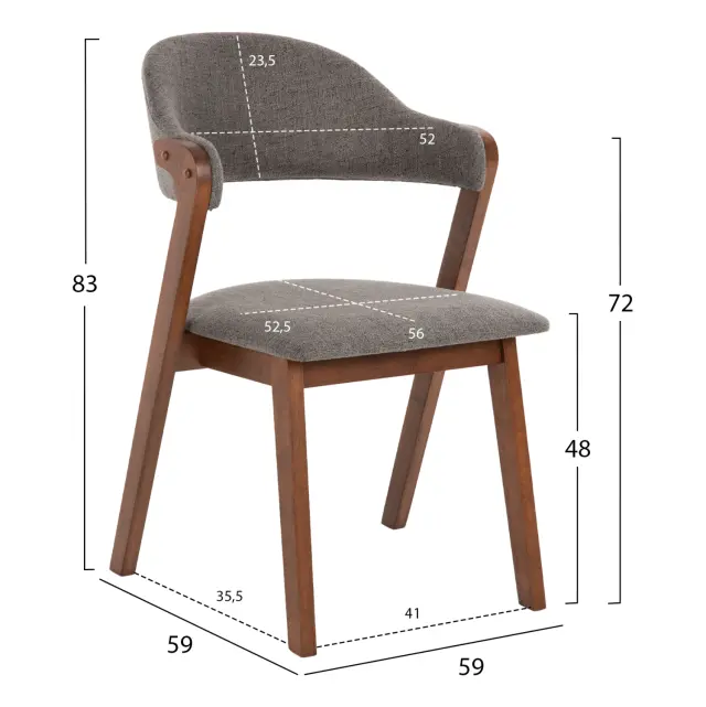 ΚΑΡΕΚΛΑ FB99734.01 RUBBERWOOD ΣΕ ΚΑΡΥΔΙ-ΥΦΑΣΜΑ ΓΚΡΙ 59x59x83Yεκ. 2