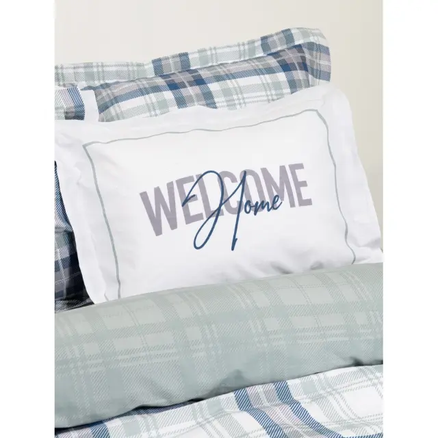 Σετ Σεντόνια Welcome Μπλε, Γκρι Υπέρδιπλα (2 x 240x260 + 2 Μαξιλαροθήκες Oxford 4 πλευρών 52x72+5) 2