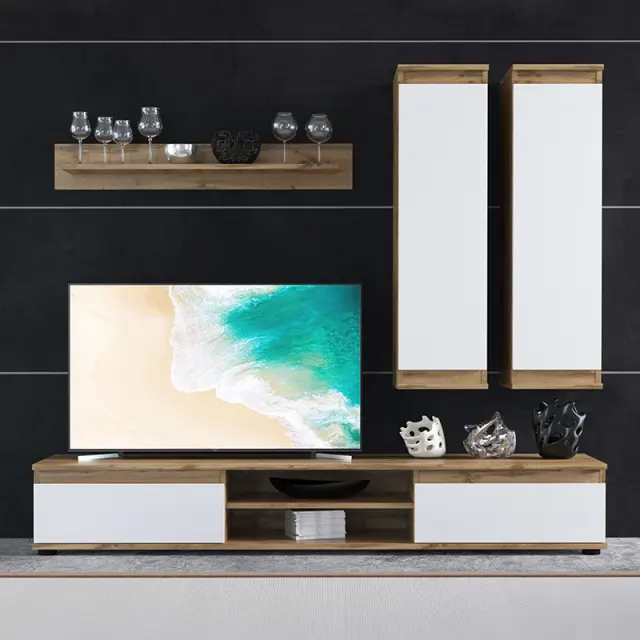 Σύνθετο σαλονιού Sandro pakoworld καρυδί-λευκό 175x37x160εκ 3