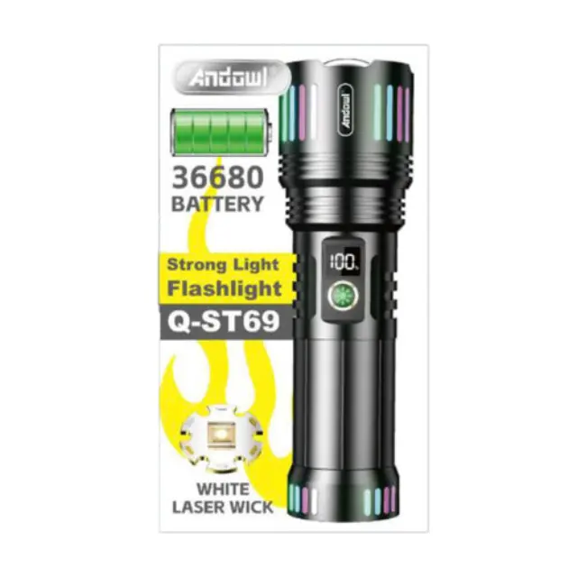 Andowl Επαναφορτιζόμενος Φακός LED 36680mah σε Μαύρο Χρώμα Q-ST69