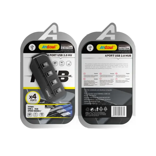 Andowl USB Hub 4 θυρών 2.0 με διακόπτες Q-HU150K - 4 Port USB 075668 3