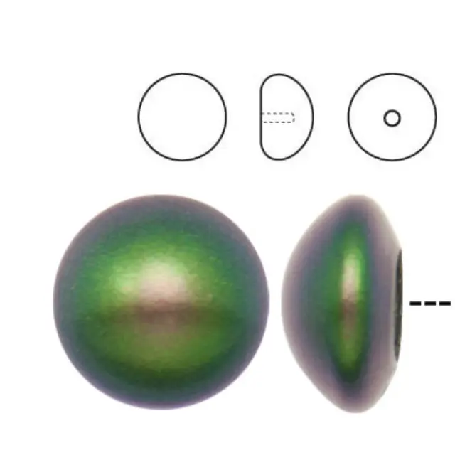 Swarovski 5817 Καμπουσόν Half Drilled Pearl Scarabaeus Green Ø10mm - 10τεμ
