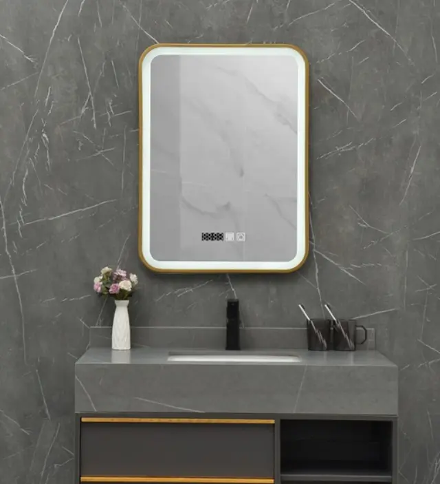 ΚΑΘΡΕΦΤΗΣ ΜΠΑΝΙΟΥ LED ΑΦΗΣ MIRRORLUX ELORA S-4657G ΟΡΘΟΓΩΝΙΟΣ 800Χ600MM ΧΡΥΣΟΣ