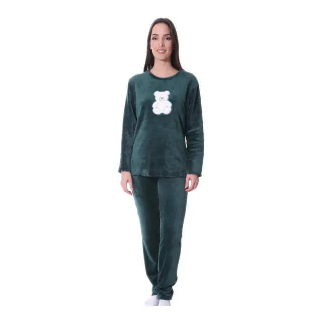 Lydia Creations Γυναικεία Πυτζάμα Fleece Αρκουδάκι, Χρώμα Σκούρο Πράσινο