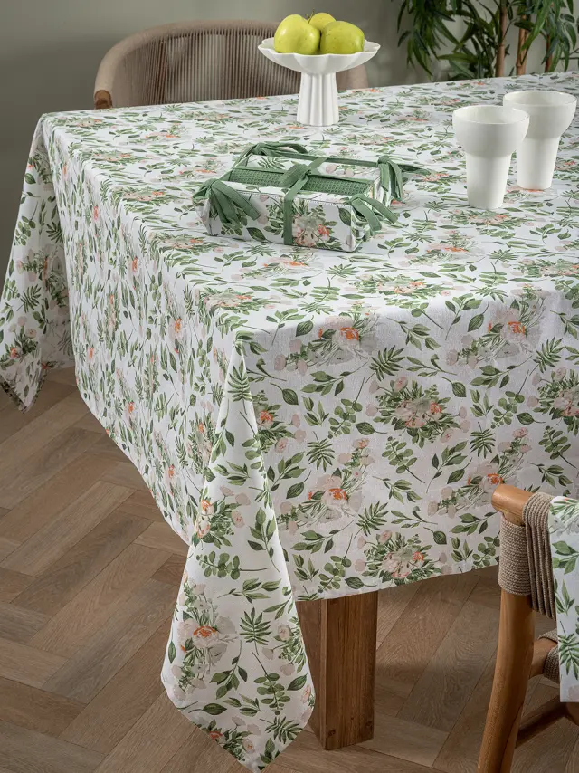 Τραπεζομάντηλο 140x220 Formal Dinner Palamaiki MH1000 Πράσινο-Λευκό 100% βαμβακερό