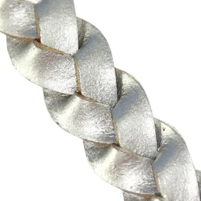 Κορδόνι Δερμάτινο Πλεγμένο Flat Silver 14mm ~90cm