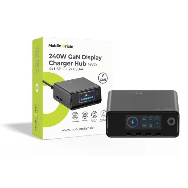 Mobile Origin 240W GaN Display Charger Hub PW39 - 4x USB-C + 2x USB-A