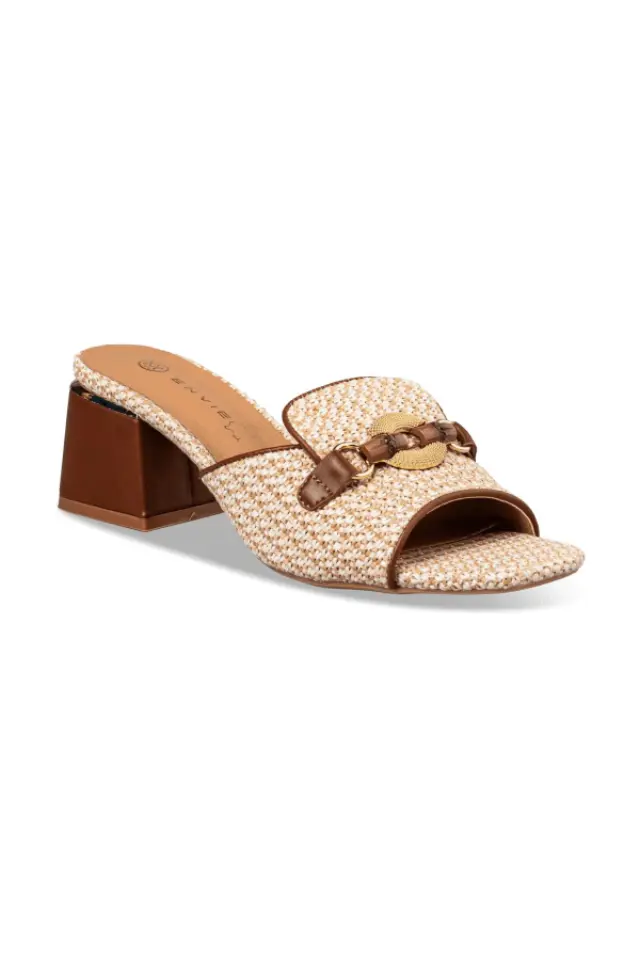 Envie Shoes Δερμάτινα Mules με Τακούνι σε Μπεζ Χρώμα