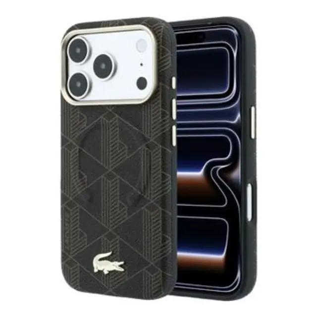 Lacoste PVC Semi Wrap Blend Embossed MagSafe Case for iPhone 18 Pro Brown