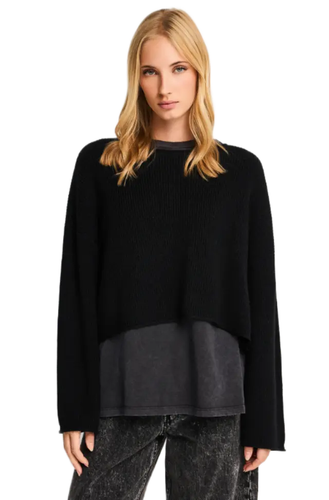 FunkyBuddha γυναικεία oversized cropped πλεκτή μπλούζα με μαλλί FBL014-115-09-1