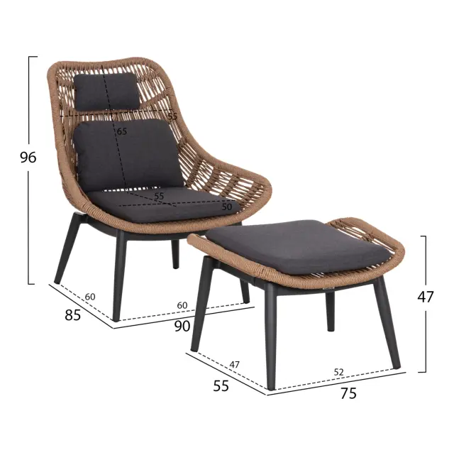 ΠΟΛΥΘΡΟΝΑ LOUNGE ΜΕ ΥΠΟΠΟΔΙΟ FB96561.01 ΑΛΟΥΜΙΝΙΟ ΓΚΡΙ--WICKER 90x85x96Υεκ 2