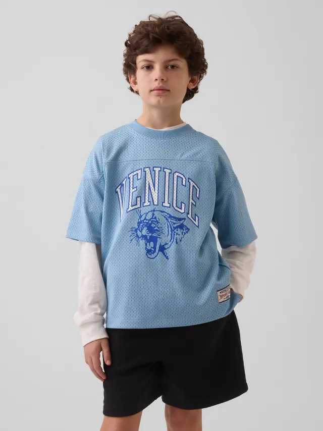 Παιδική Μπλούζα Oversized με Σχέδια σε Ζέρσεϊ Ύφασμα Blue stone