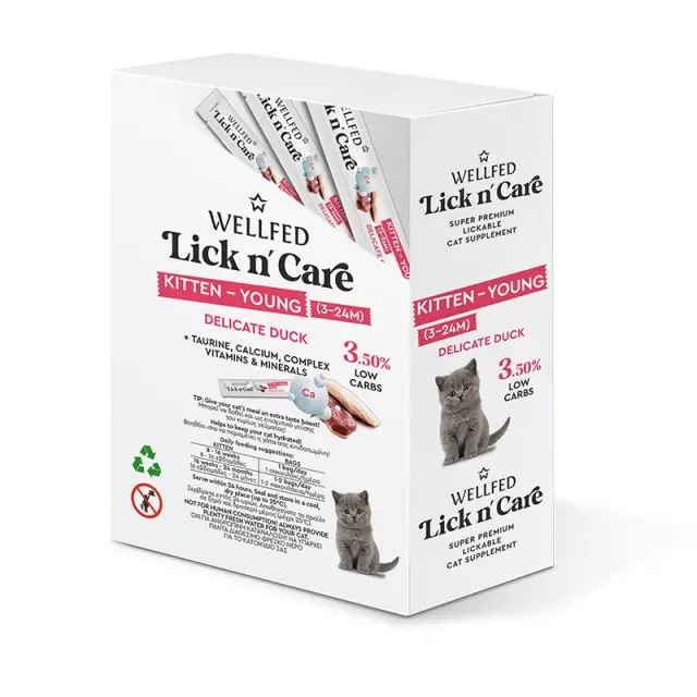 WellFed Lick n Care Kitten Young Λιχουδιά για Γατάκια με Πάπια 15gr 1 τεμ