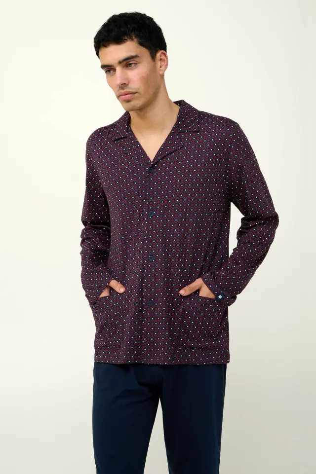 Κουμπωτή Ανδρική Πυτζάμα Βαμβακερή Vamp 23613 BLUE - M
