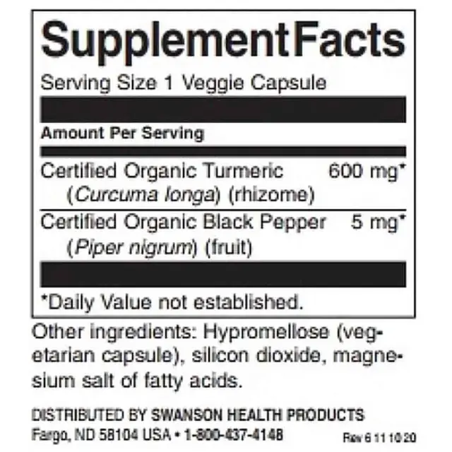 Swanson Turmeric & Black Pepper 60 Capsules (087614116136) 2