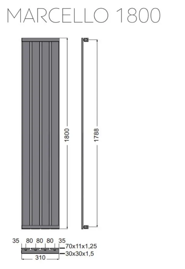 Θερμαντικό Σώμα Μπάνιου Karag Marcello 9,1x31x180 cm Χρωμέ | 5206836513560 2