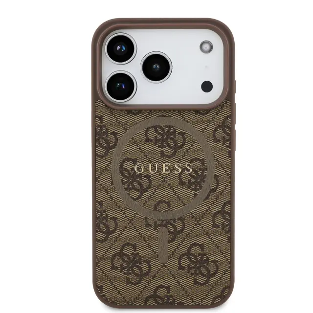 Guess PU Leather 4G Colored Ring MagSafe Case for iPhone 17 Pro Brown 3
