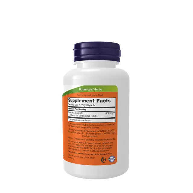 NOW Cascara Sagrada 450mg 100 Φυτικές Κάψουλες 2