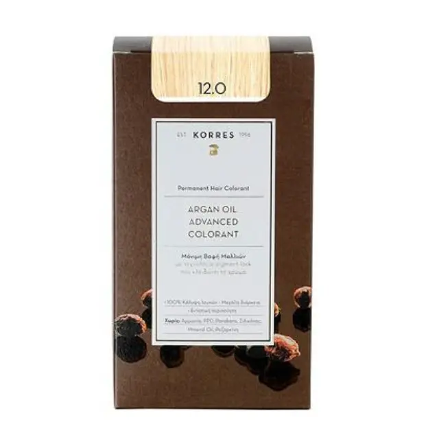 Korres Argan Oil Advanced Colorant Μόνιμη Βαφή Μαλλιών 12.0 Ξανθό Special Blonde, 50ml