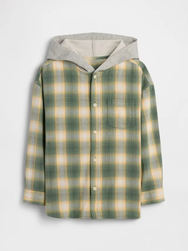 Παιδικό Relaxed Hooded Φανελένιο Πουκάμισο LAUREL WREATH GRN 17-6 - M