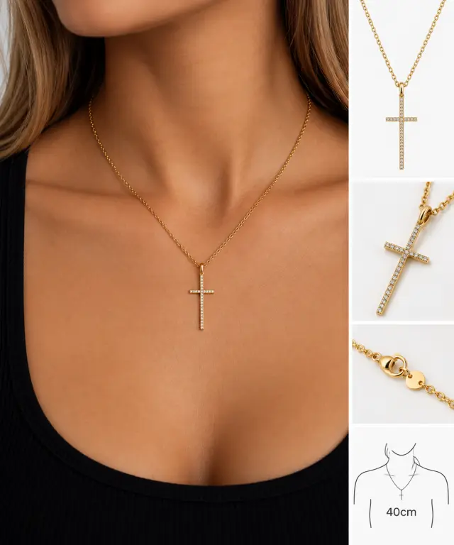 Ghetto Gold Cross Necklace with Thin Chain 40cm 3