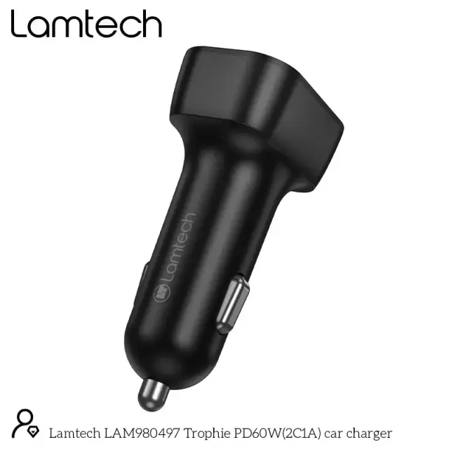 LAMTECH LAM980497 HIGH POWER 3-PORT CAR CHARGER 60W BLACK 2