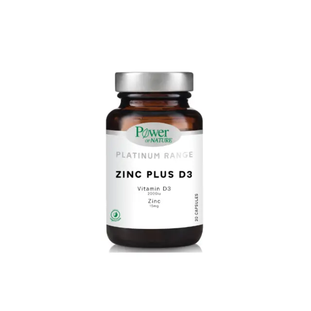 Power of Nature Platinum Range Zinc Plus D3, Συμπλήρωμα Διατροφής με Δισγλυκινικό Ψευδάργυρο 30 καψουλες