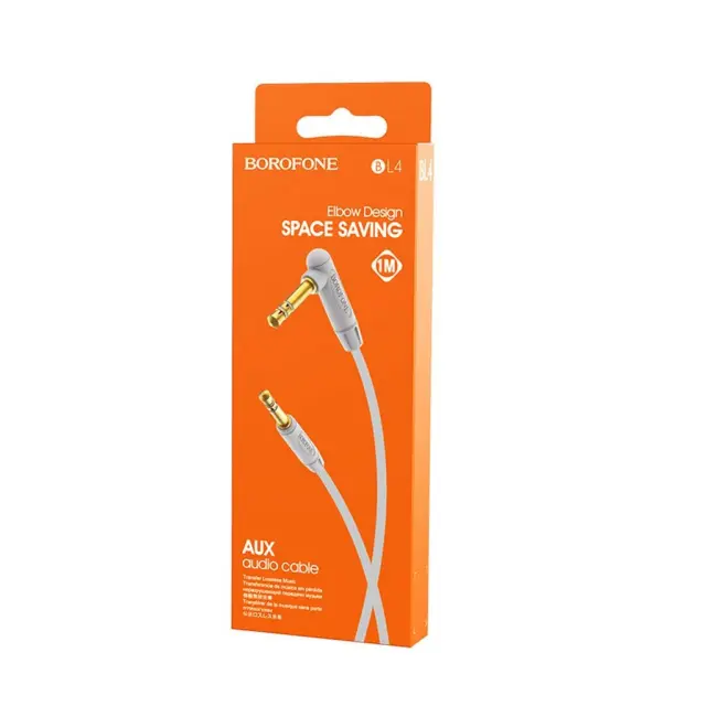 Καλώδιο σύνδεσης Borofone BL4 AUX 3.5mm Male σε 3.5mm Male με Γωνιακό Κονέκτορα 1μ Γκρι