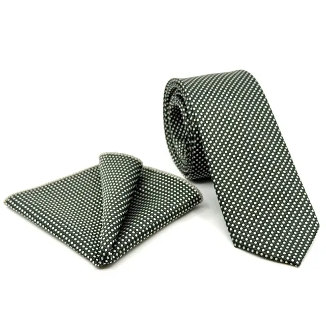 Πράσινη Πουά Γραβάτα Σετ με Μαντήλι 7,5 cm Modern Fit