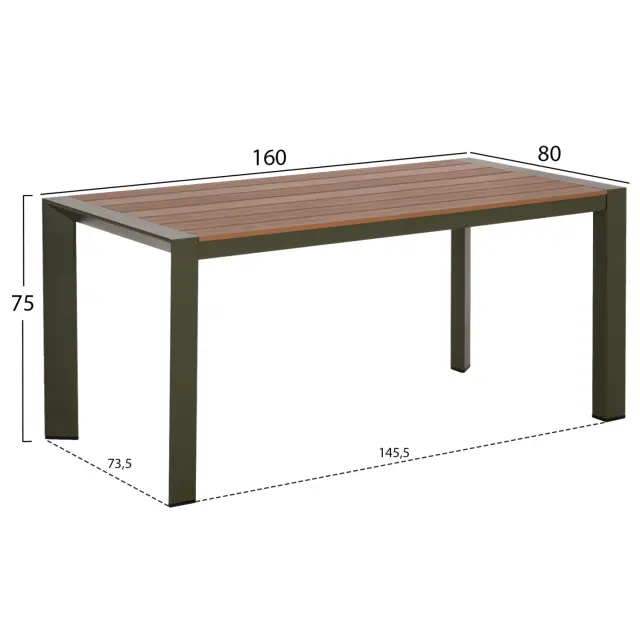 ΤΡΑΠΕΖΙ ΕΞΩΤ.ΧΩΡΟΥ FB96059.07 ΑΛΟΥΜΙΝΙΟ ΣE OLIVE GREEN & POLYWOOD 160X80Χ75Υεκ. 2