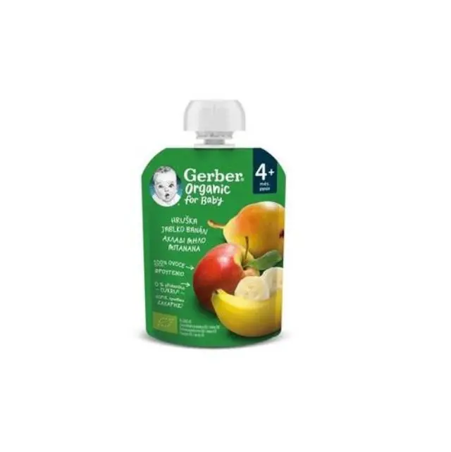 Gerber Organic For Baby 4m+ Βρεφικός Φρουτοπουρές με Αχλάδι-Μήλο-Μπανάνα-Μύρτιλο, 90gr