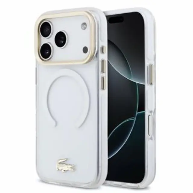 Lacoste PC/TPU Frosted Finish Gold Logo MagSafe Case for iPhone 18 Pro Transparent
