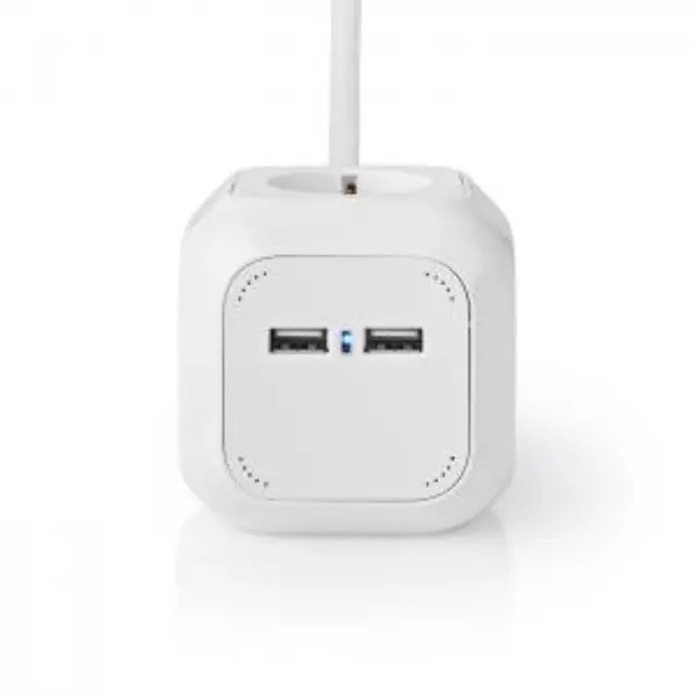 Πολύπριζο σε σχήμα κύβου, 4 θέσεων Schuko + 2 θύρες USB και καλώδιο 1,50m. 3