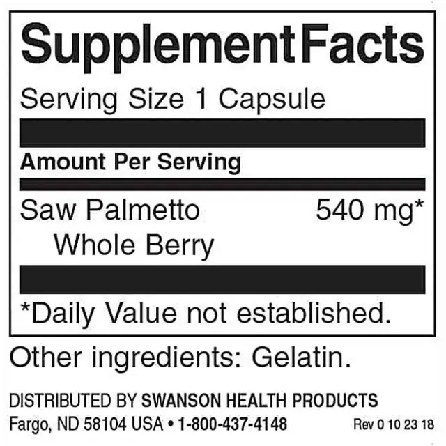 Swanson Saw Palmetto 540mg 100 Capsules (087614019093) 2