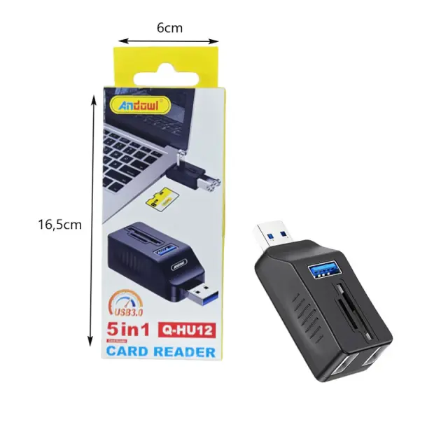 Andowl Αναγνώστης καρτών 5 σε 1 Q-HU12 - Card Reader USB 3.0 717776 2