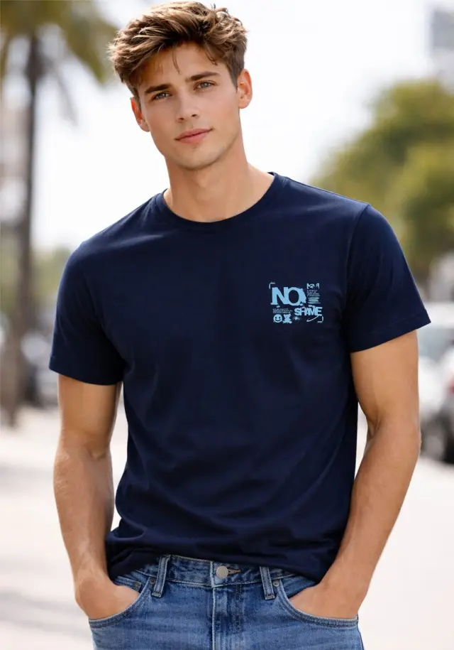 T-shirt Noshame® Navy με τύπωμα Smile - 132561 - XXL