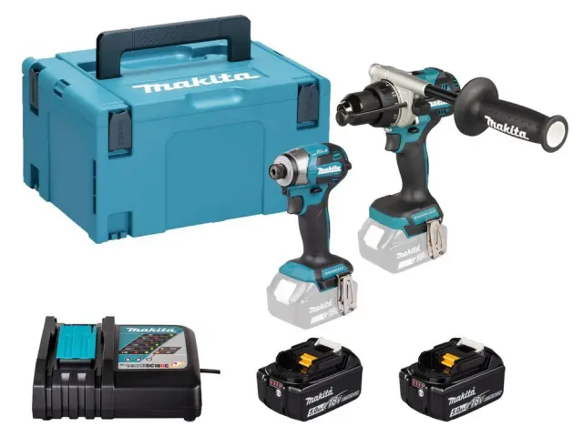Makita DLX2549TJ - Το Promo Kit περιλαμβάνει: Το κρουστικό δραπανοκατσάβιδο DHP492, το παλμικό κατσαβίδι DTD173, 2 μπαταρίες 18V/5.0Ah, ταχυφορτιστή και βαλίτσα MakPac
