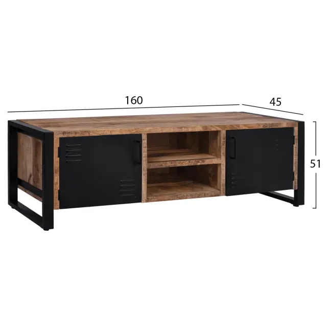 ΕΠΙΠΛΟ TV FB98189.11 ΜΕΤΑΛΛΟ & ΜΑΣΙΦ ΞΥΛΟ MANGO ΦΥΣΙΚΟ 160x45x51Υ εκ. 2