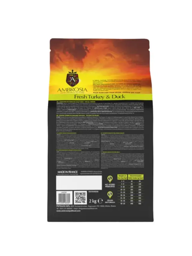 Ambrosia Fresh Turkey & Duck Adult All Breeds για Ενήλικες Σκύλους 2kg 3