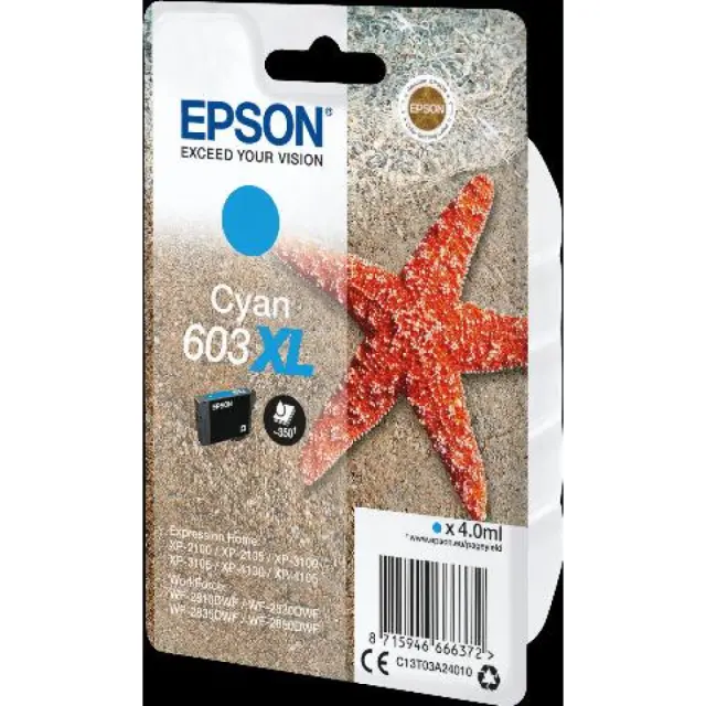 Epson 603XL Γνήσιο Μελάνι Εκτυπωτή InkJet Κυανό (C13T03A24010)