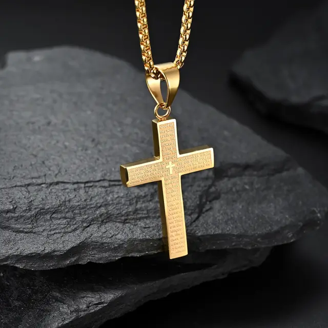Ανδρικό Κολιέ Σταυρός Our Father Χρυσαφί 3