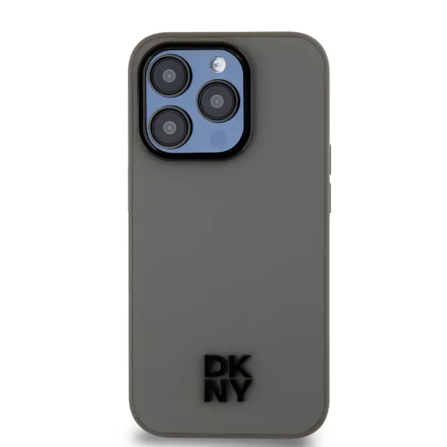 DKNY PU Leather Stack Logo Magsafe Case for iPhone 15 Pro Max Grey 2