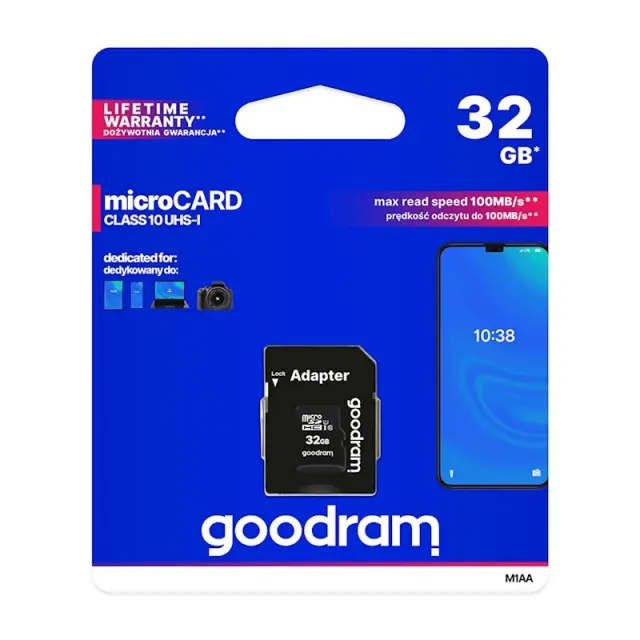 Κάρτα μνήμης Micro SDHC U1 C10 UHS-I GoodRam 100MB/s 32Gb + 1 ADP N71319