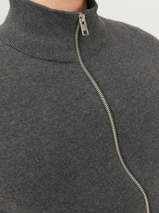 JJEEMIL KNIT TURTLE ZIP CARDIGAN NOOS dark grey melange 3