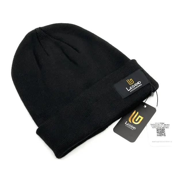 Μαύρος Πλεκτός Σκούφος Beanie με Ρεβέρ - ONE SIZE 2