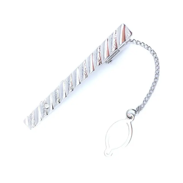Ασημί Κλιπ Γραβάτας 6 cm με Αλυσίδα – LGTC-M80