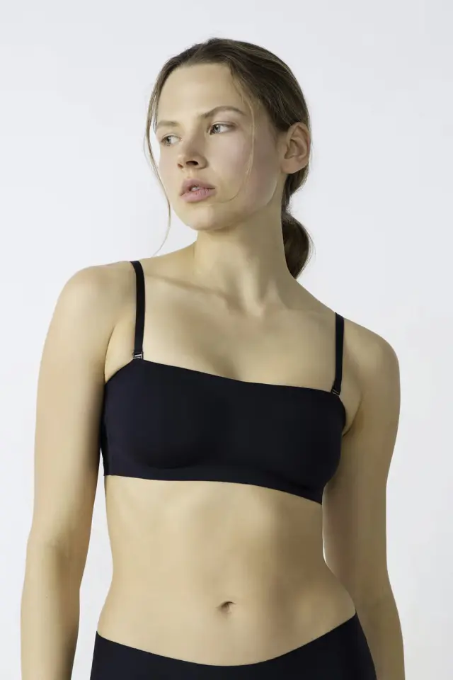 Μαύρο strapless σουτιέν bandeau χωρίς ραφές