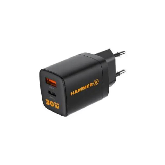 Φορτιστής Ταξιδίου Ταχείας Φόρτισης Hammer RapidCharge Duo με Διπλή Έξοδο USB A & USB C PD 30W Μαύρο N66786